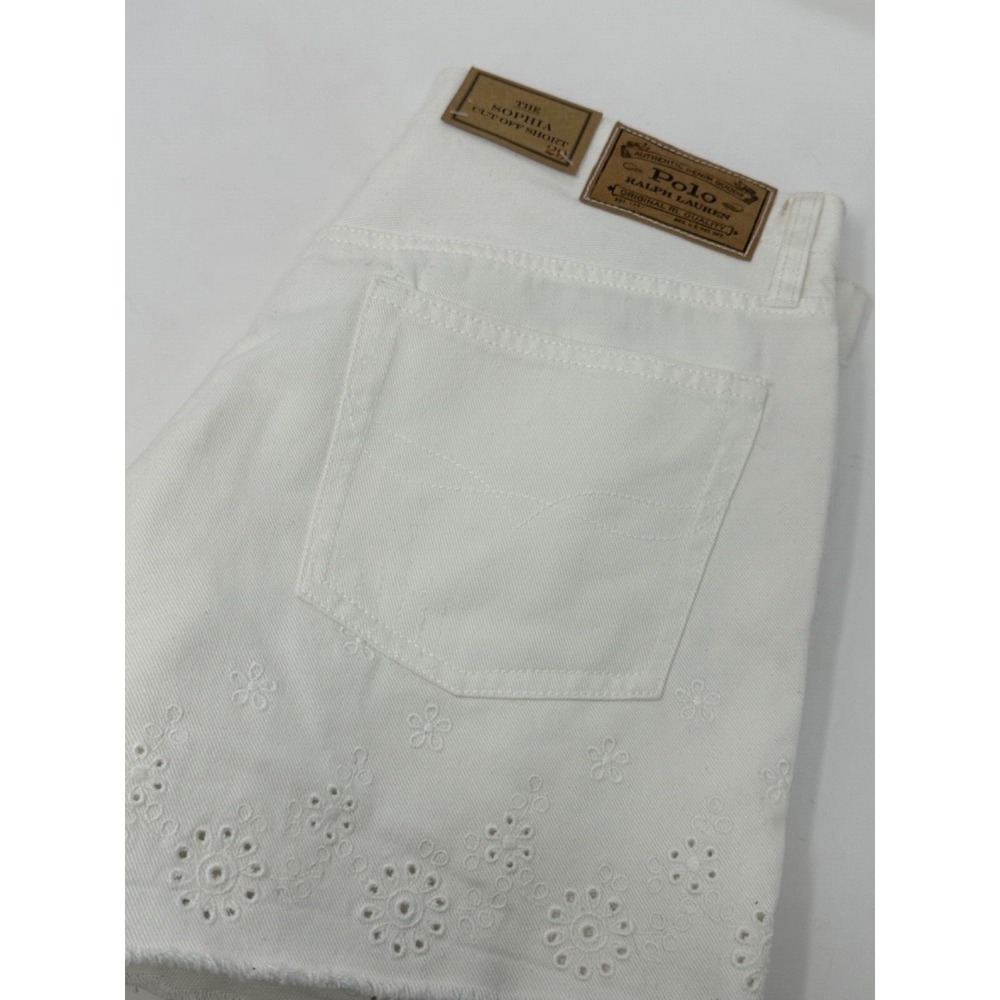 NWT Polo Ralph Lauren Women's White Eyelet The Sophia Cut Off Denim 28 Shorts B9